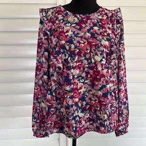 Nanette Lepore Floral Blouse Pink Carmine Ruffle Blouse Size‎ small
